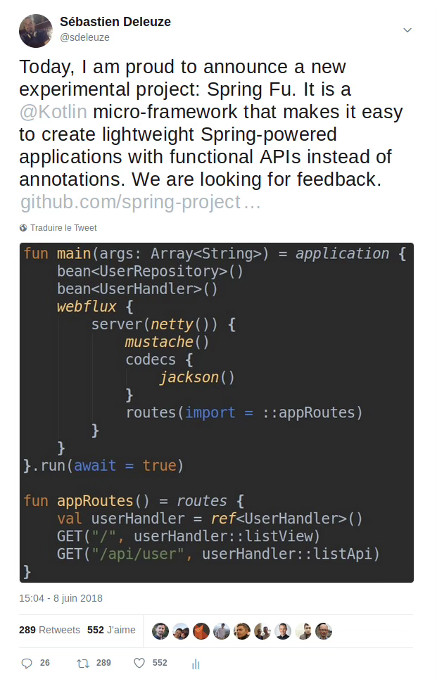 Spring Fu announcement tweet